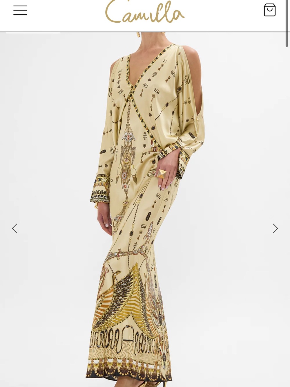 Camilla Cream and Gold Printed Cold-Shoulder Maxi Dress